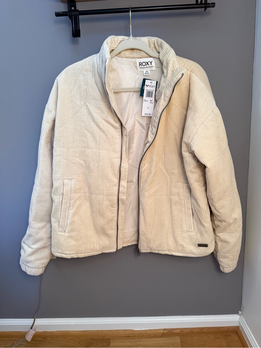 Roxy Cream Corduroy Quilted Bomber Jacket